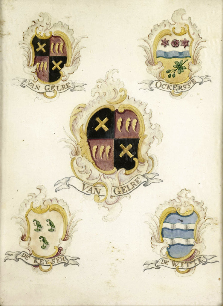 Detail of The coat of arms of Anna Digna van Gelre, wife of Laurens Jacobsz de Witte, with the coat of arms of her four grandparents by Anonymous