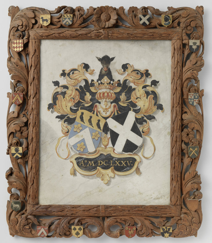 Detail of The alliance weapons of Jan Boudaen Courten en Anna Maria Hoeufft by Justus van Attevelt