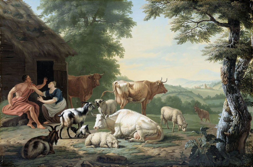 Detail of Arcadian Landscape with Shepherds and Animals by Jan van Gool