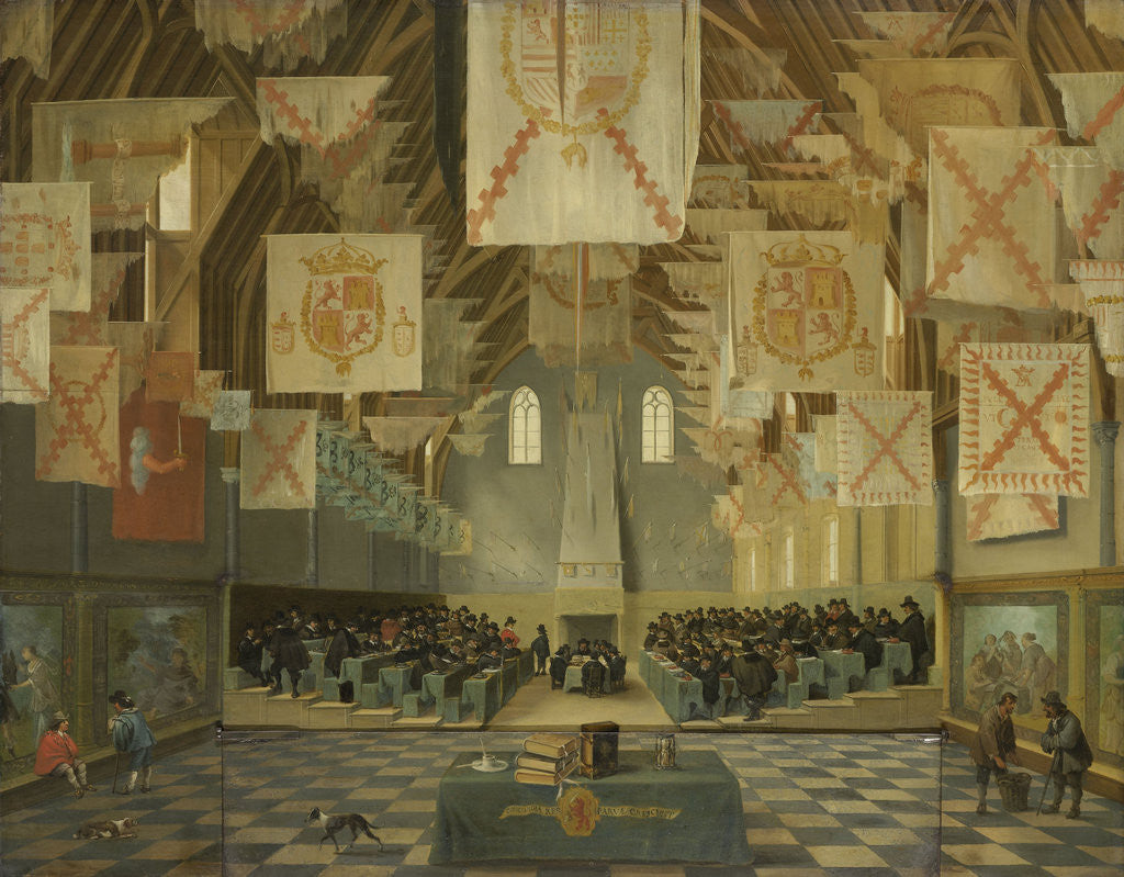 Detail of The Ridderzaal of the Binnenhof during the Great Assembly of 1651, The Netherlands, Bartholomeus van Bassen by Anthonie Palamedesz.