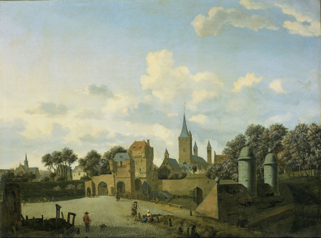 Detail of St. Severin in Cologne included in an imaginary Cityscape, Jan van der Heyden by Adriaen van de Velde