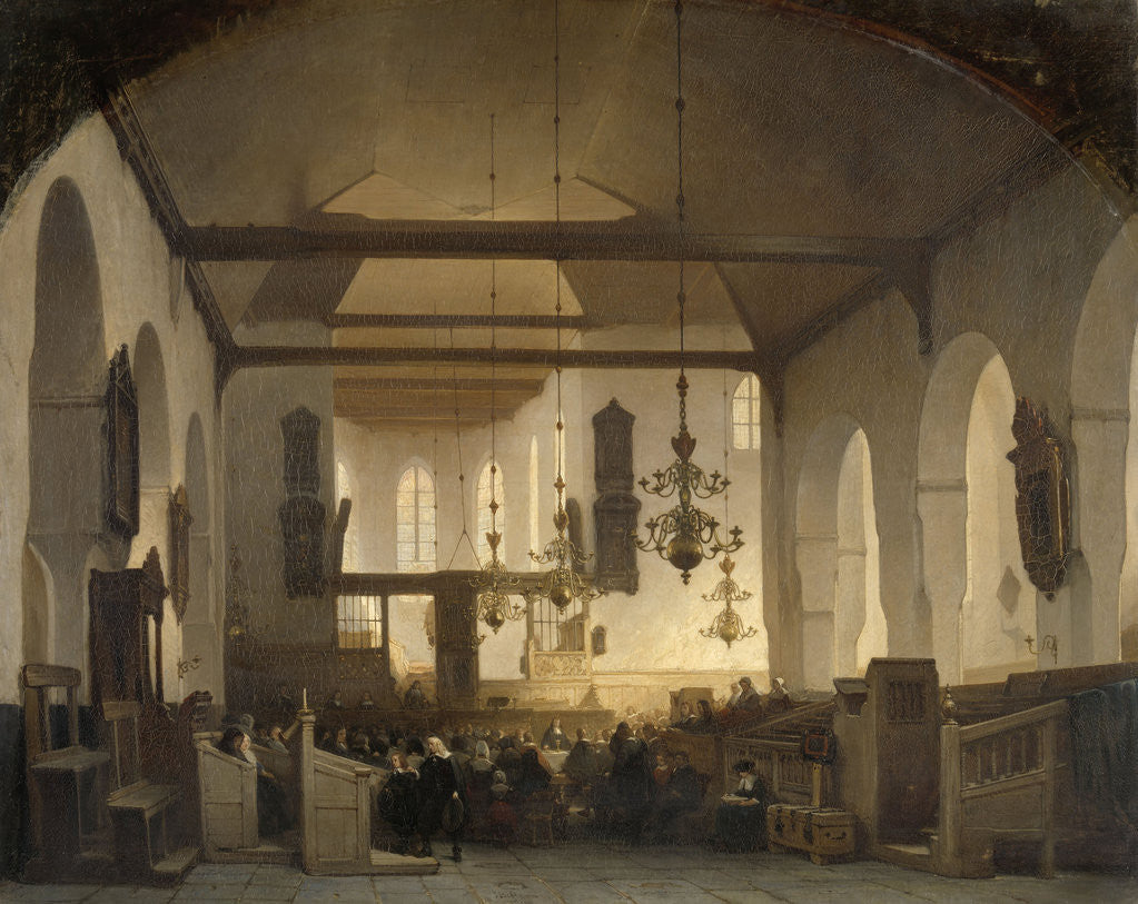 Detail of A Service in the Geertekerk, Utrecht, The Netherlands by Johannes Bosboom