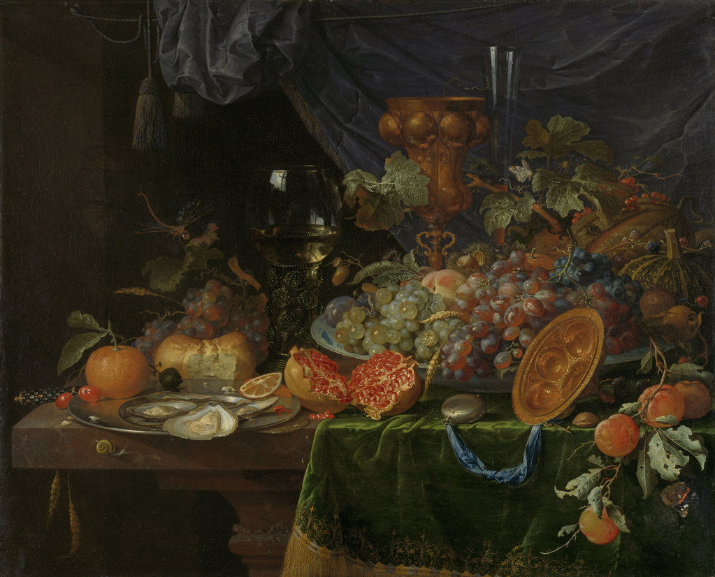 Detail of Still Life with Fruit and Oysters by Abraham Mignon