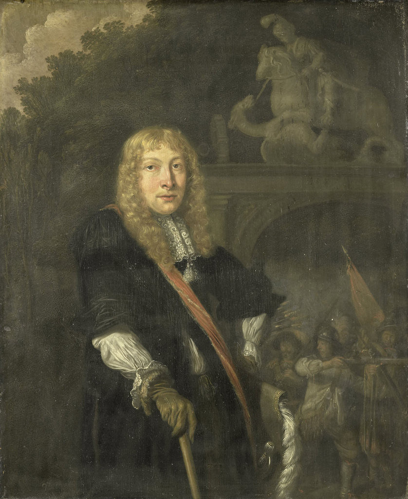 Detail of Portrait of an officer of the Leiden civic guard in front of the gate of the headquarters of the St. George guards by Domenicus van Tol