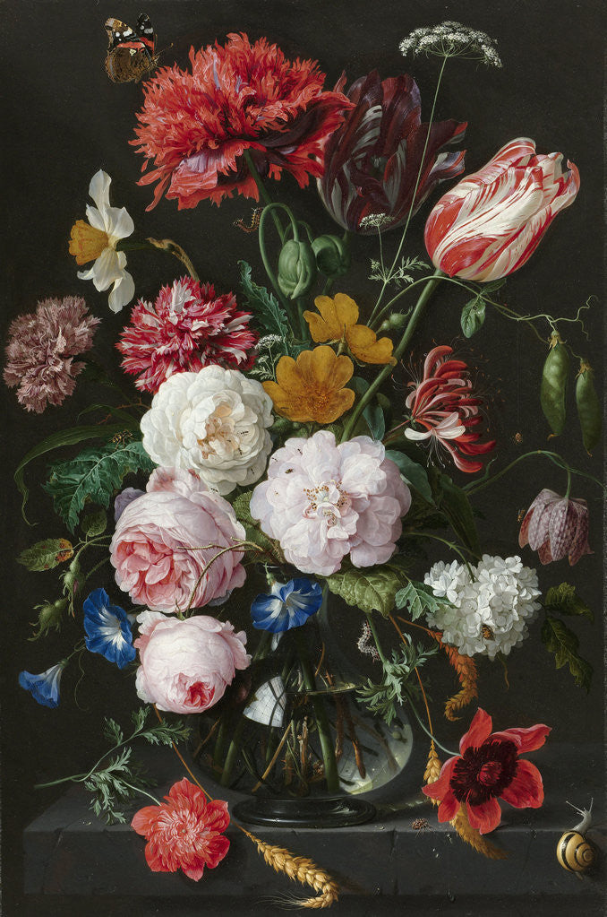 Detail of Still Life with Flowers in a Glass Vase by Jan Davidsz. de Heem