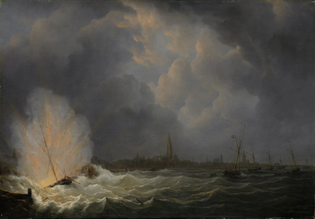 Detail of Explosion at Antwerp of Dutch Gunboat No. 2, Commanded by Jan van Speyk, 5 February 1831, Belgium by Martinus Schouman