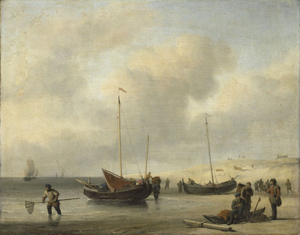 Detail of Fishing Boats on Shore, The Shore, Unloading a Fishing Smack by Willem van de Velde II