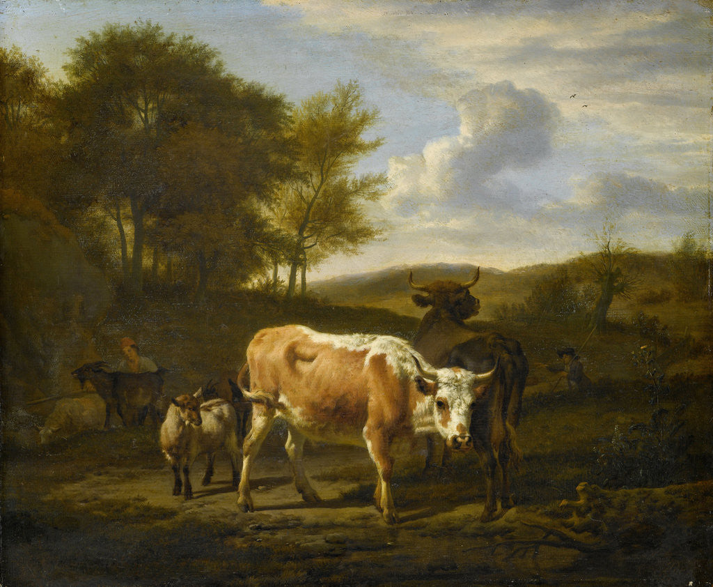 Detail of Hilly Landscape with Cows by Adriaen van de Velde