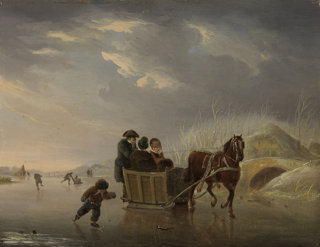 Detail of Winter Scene, Horse-Sleigh on the Ice by Andries Vermeulen