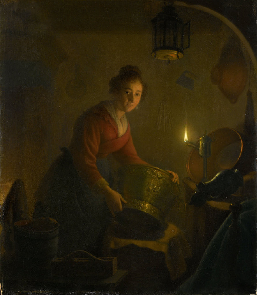 Detail of A Woman in a Kitchen by Candlelight by Michiel Versteegh