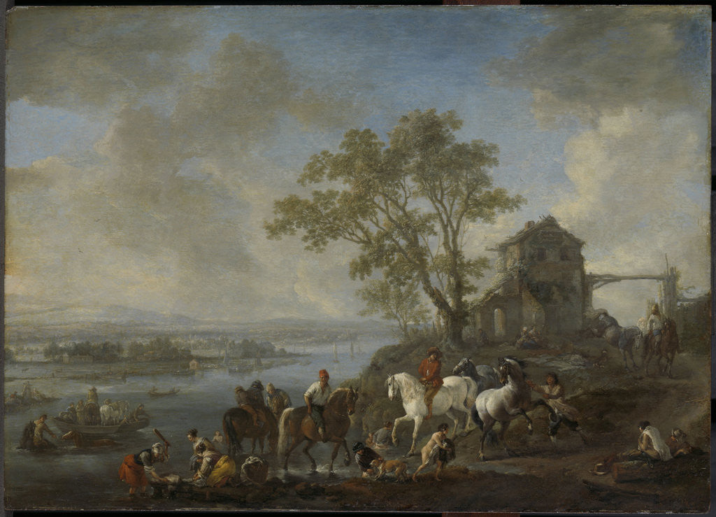 Detail of Watering Horses at a River by Philips Wouwerman