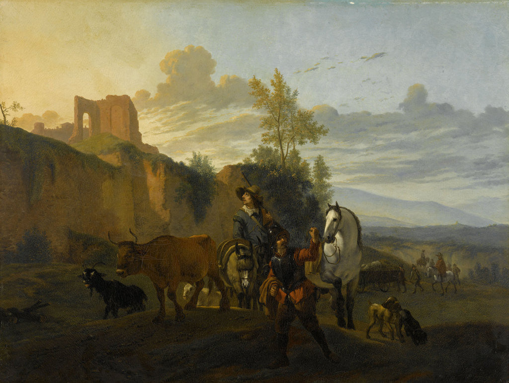 Detail of Italian Landscape with Soldiers by Karel Dujardin