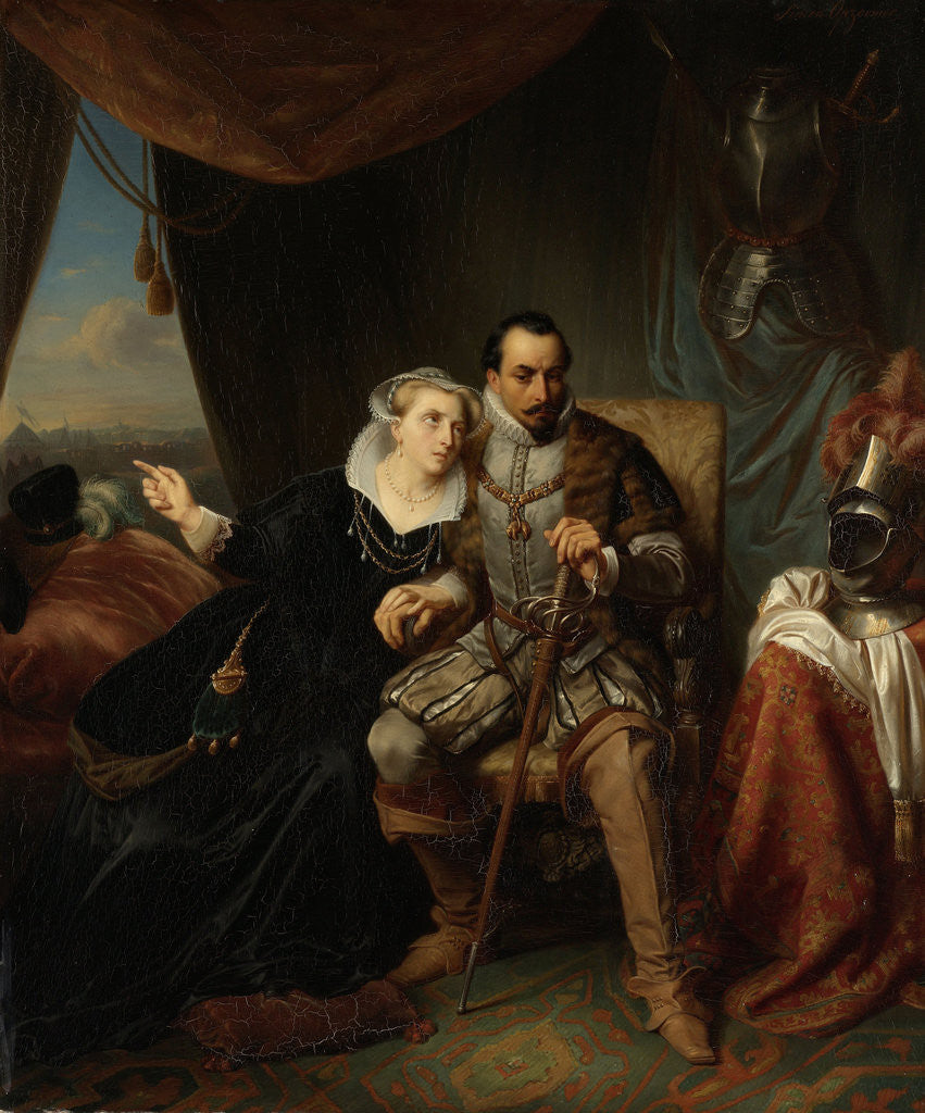 Detail of Magdalena Moons Begs her Fiancé Francisco Valdez to Postpone the Storming of Leiden another night, 1574 by Simon Opzoomer
