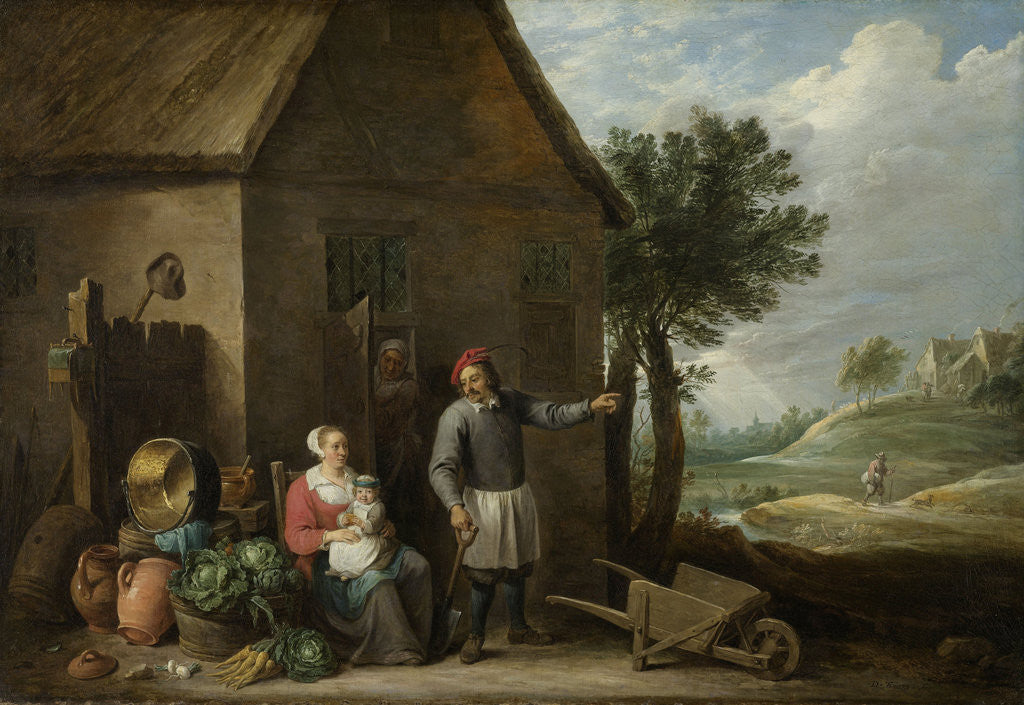 Detail of A peasant with his wife and child in front of the farmhouse by David Teniers