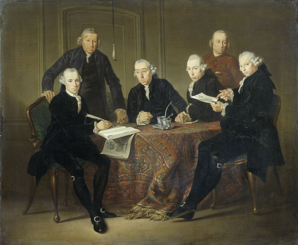 Detail of The Four Regents, the Secretary and the House Father of the Lepers' House of Amsterdam, 1773 by Jacobus Luberti Augustini