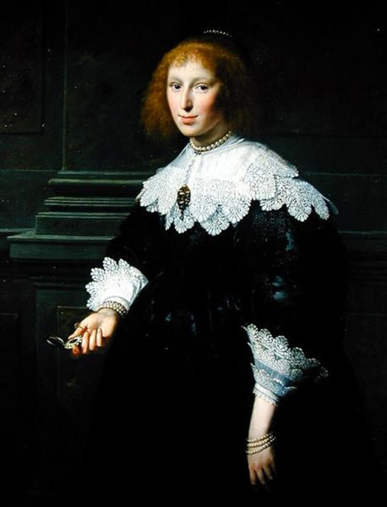 Detail of Portrait of a Lady Holding a Timepiece by Paulus Moreelse