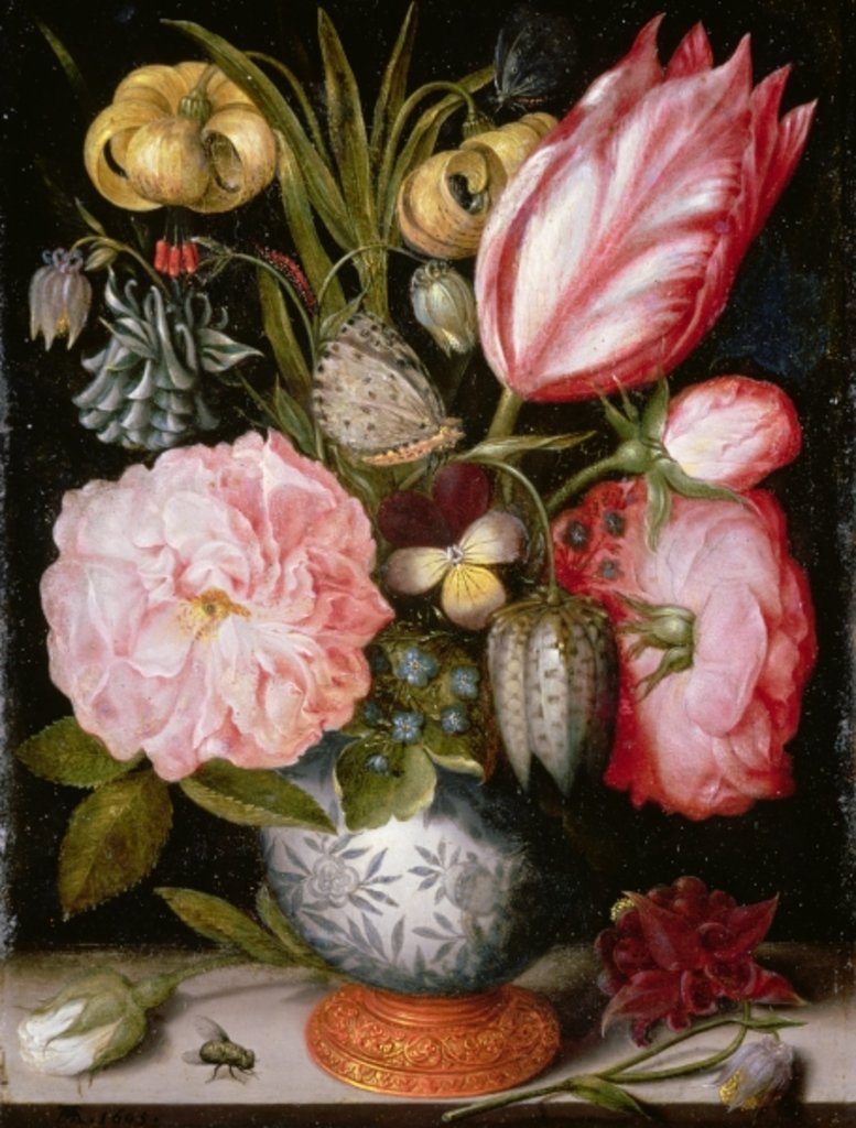 Detail of Still Life of Flowers in a Porcelain Vase by Ambrosius the Elder Bosschaert