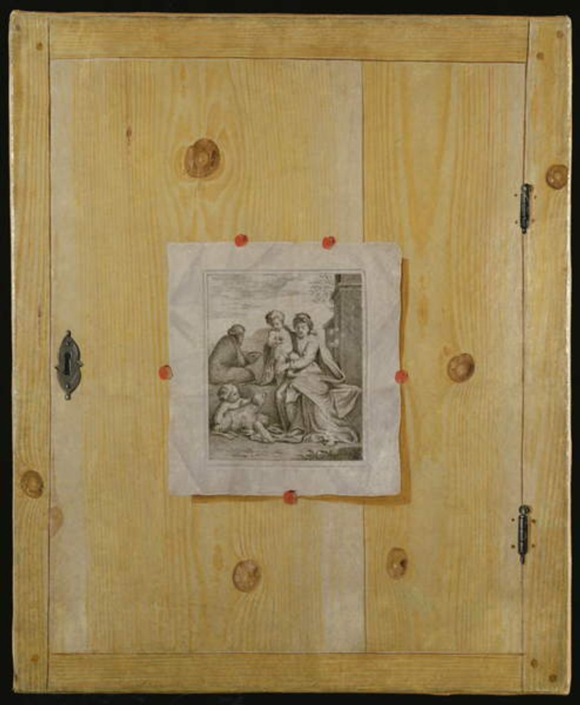 Detail of A Trompe l'Oeil of a Cabinet Door with an Engraving by German School