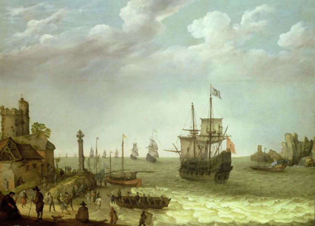 Detail of Settlement on a rocky shore with the Dutch fleet approaching, 1640 by Abraham Willaerts