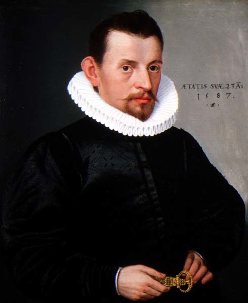 Detail of Portrait of a young gentleman wearing a ruff, 1587 by Lorenz Strauch