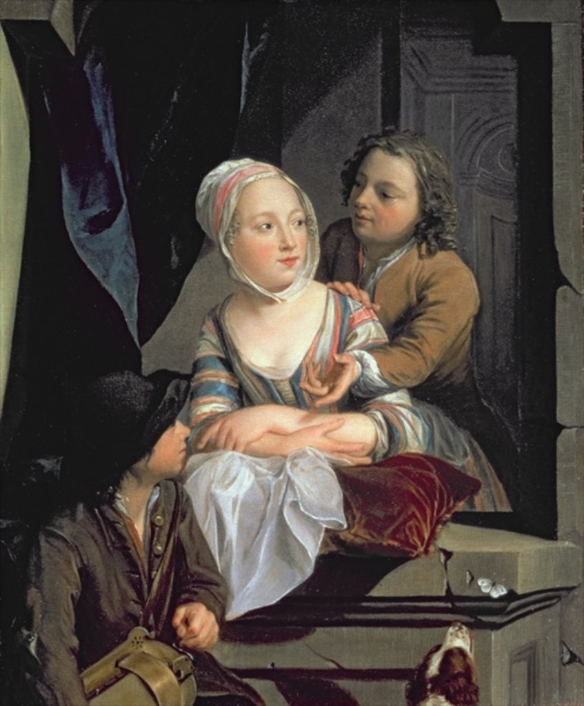 Detail of Lovers at a window by Nicolaes Verkolje