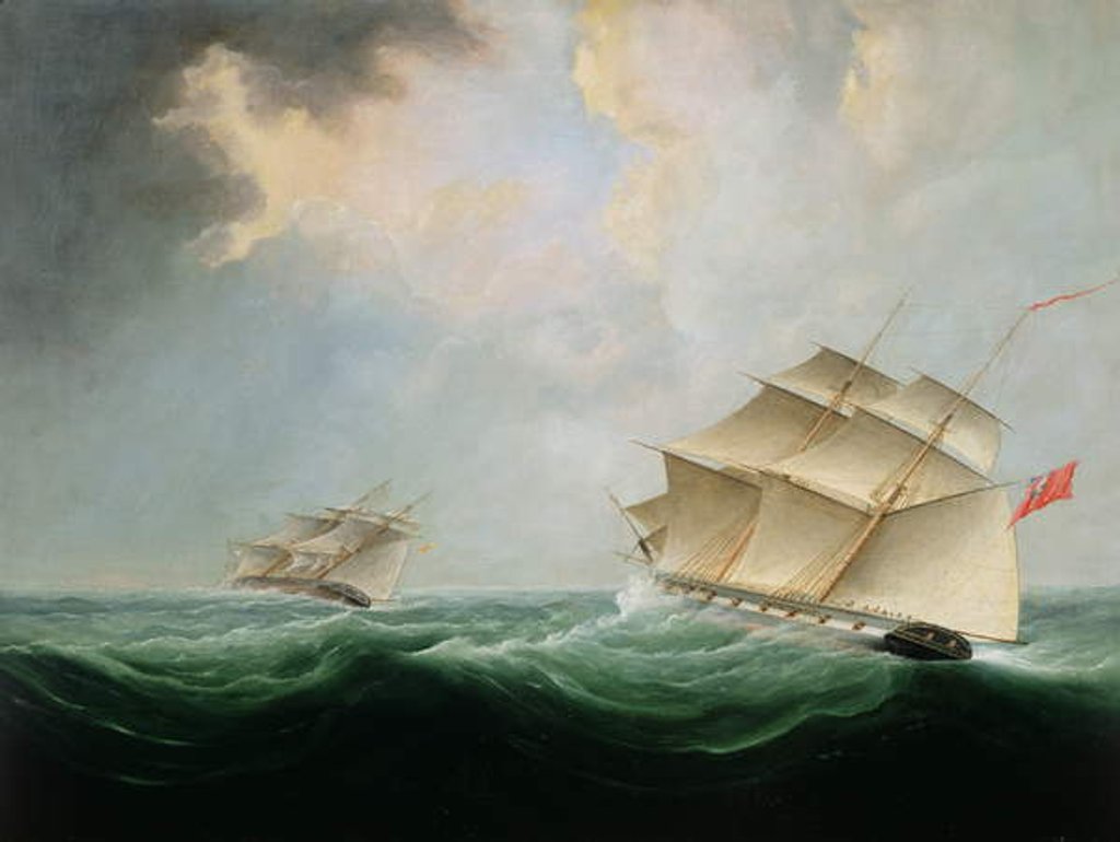 Detail of A Naval Brig Pursuing another Brig by Thomas Buttersworth