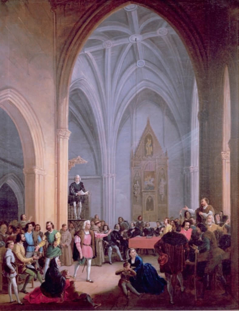 Detail of The letter of the Catholic Kings ordering the inhabitants of Palos to supply two ships for Christopher Columbus is read from the pulpit of the Church of S. Jorge on May 23, 1492 by Antonio Cabral Bejarano