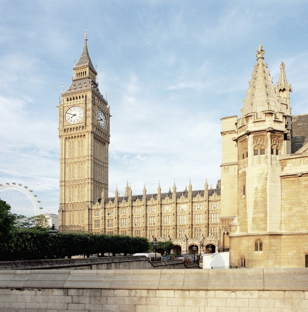 Detail of Westminster and Big Ben with Millennium Wheel in the background by Anonymous
