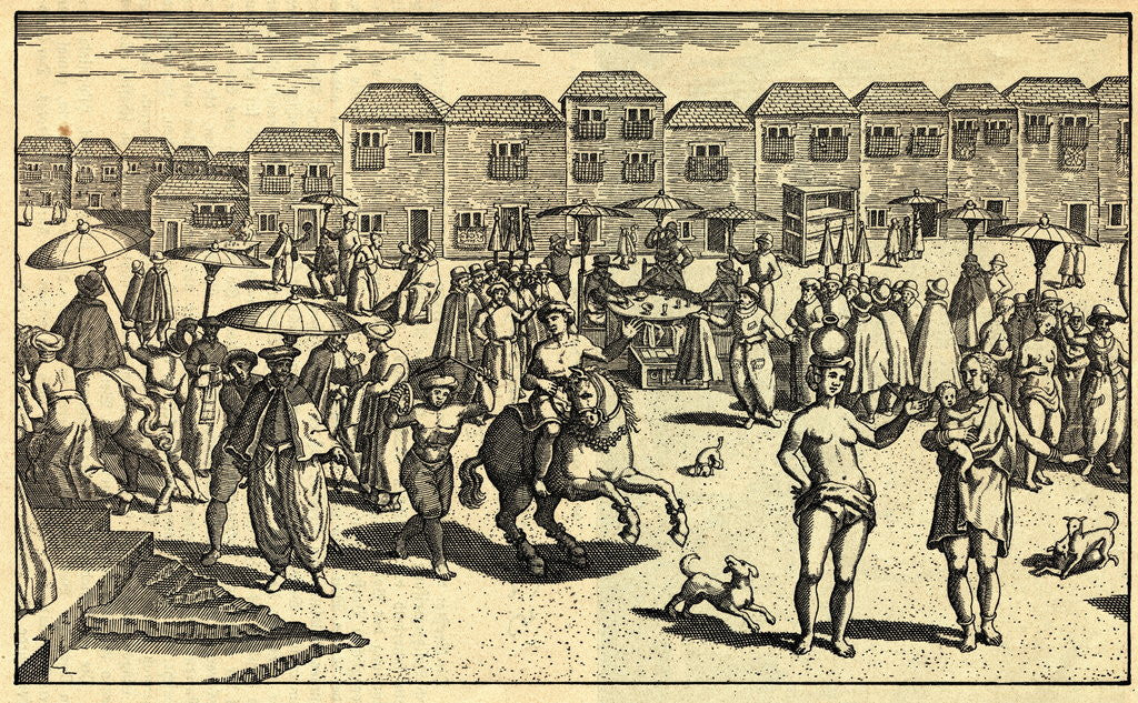 Detail of Citizens Shopping at Marketplace by Anonymous