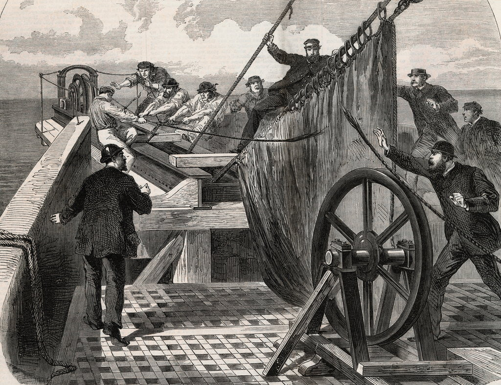 Detail of Men Hoisting Cable from Aboard Ship by Anonymous