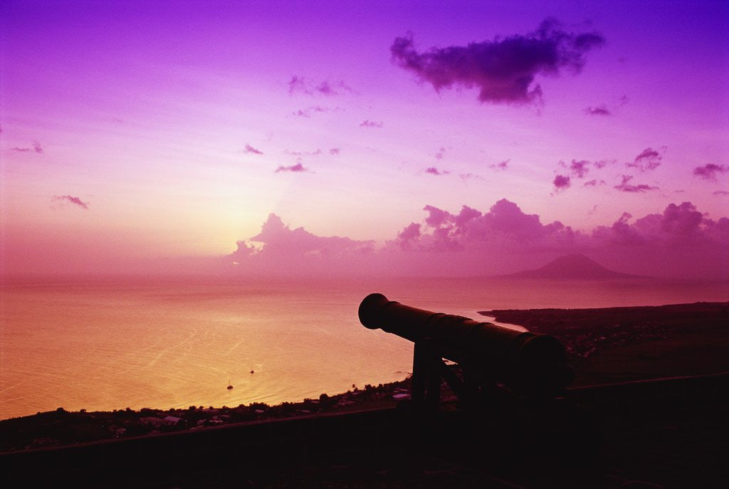Detail of Lone Brimstone Hill Fortress Cannon at Sunset by Anonymous