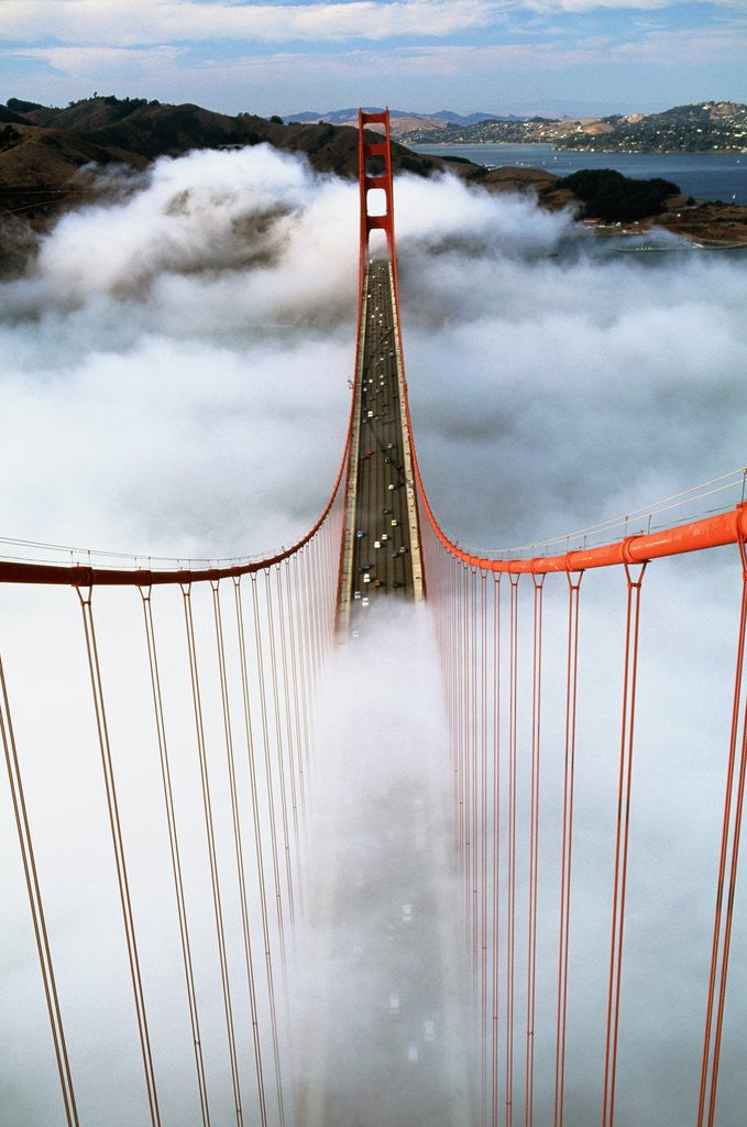 Detail of Golden Gate Bridge Wrapped in Fog by Corbis