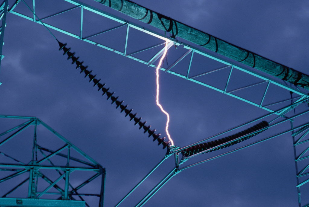 Detail of Lightning Bolt Striking Power Cable by Anonymous