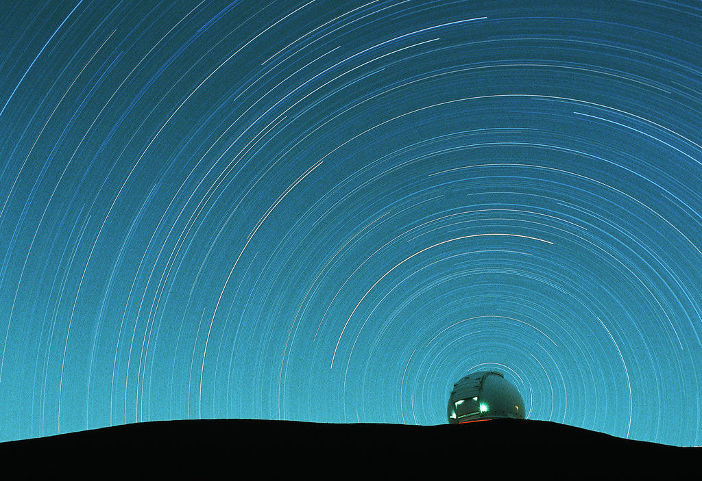 Detail of Star Trails over Telescope Dome on Mauna Kea by Anonymous