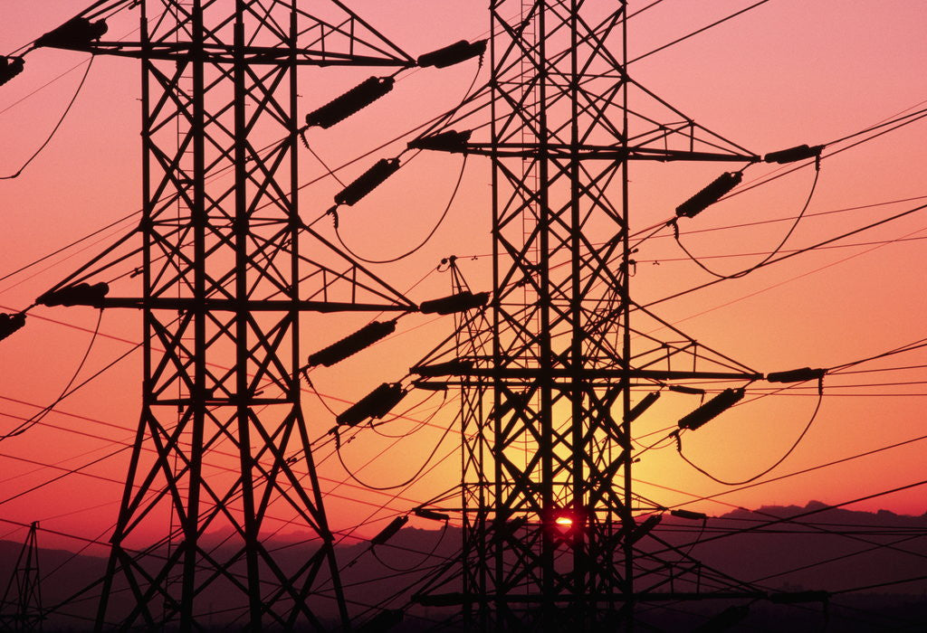 Detail of Sunset Behind Electrical Towers by Anonymous