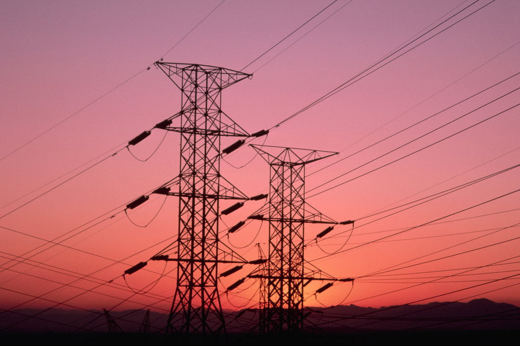 Detail of Sunset Behind Electrical Towers by Anonymous