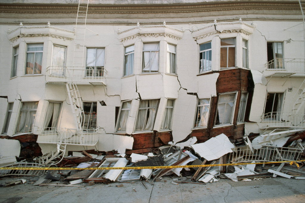 Detail of Quake-Damaged Apartment House by Corbis