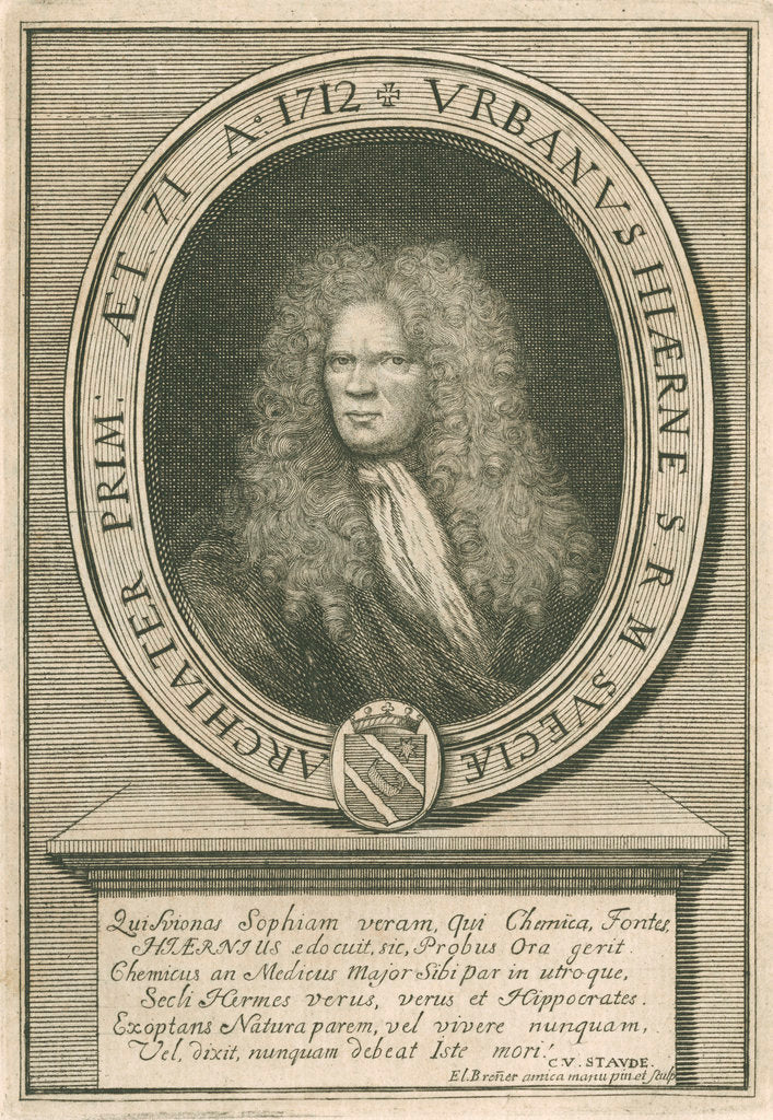 Detail of Portrait of Urban Hjarne (1641-1724) by Elias Brenner