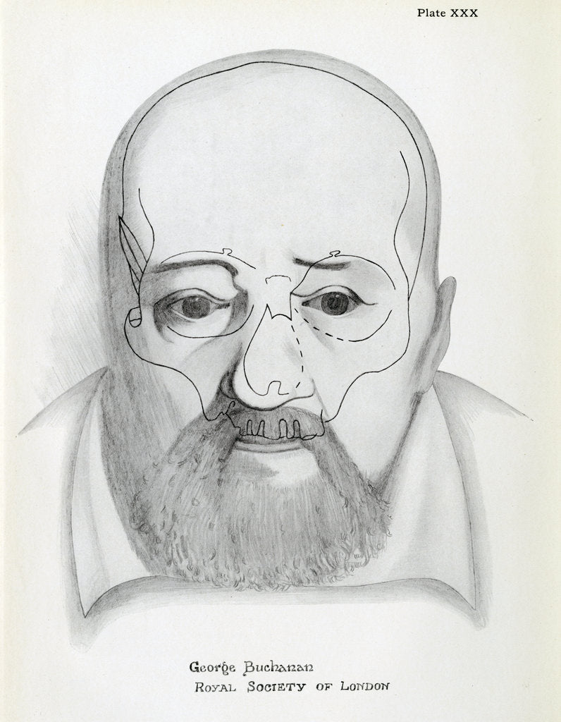 Detail of Portrait of George Buchanan with superimposed skull by Unknown