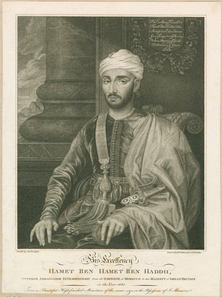 Detail of Portrait of Muhammed ibn Haddu (fl. 1680s) by M Tomkins