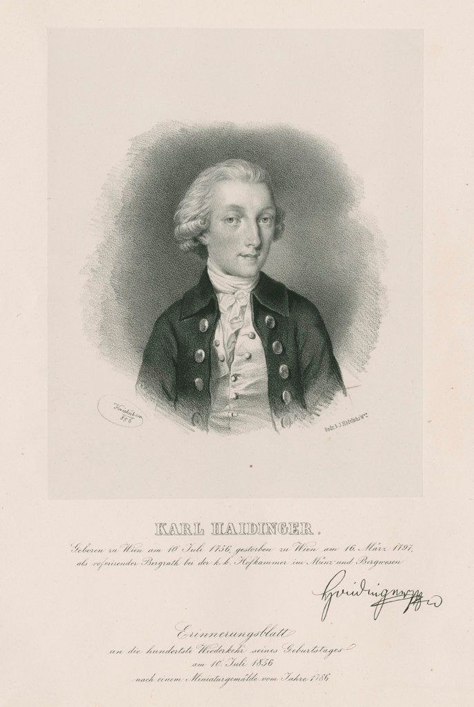 Detail of Portrait of Karl Maria Haidinger (1756-1797) by Joseph Kriehuber