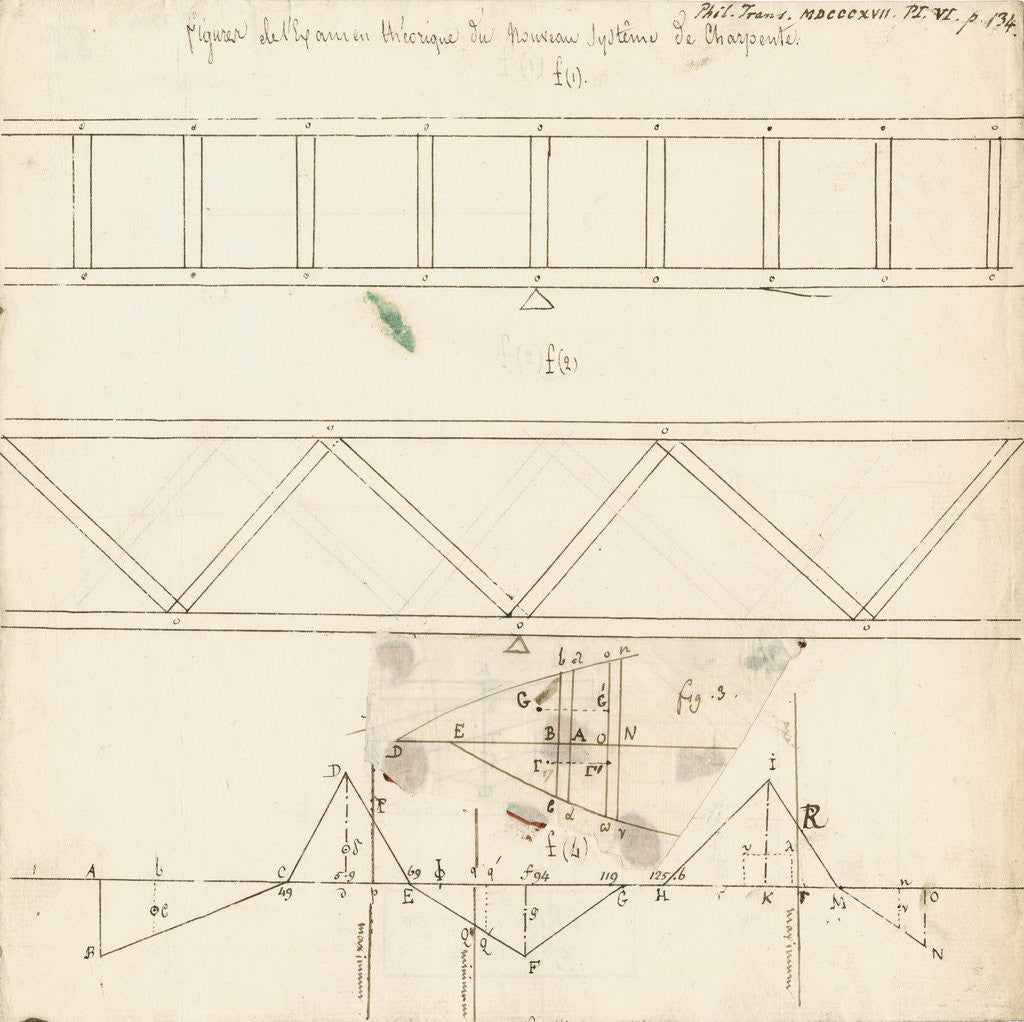 Detail of 'Figures de l'examen theorique du nouveau systeme de charpente' [a new structural system] by Charles Dupin
