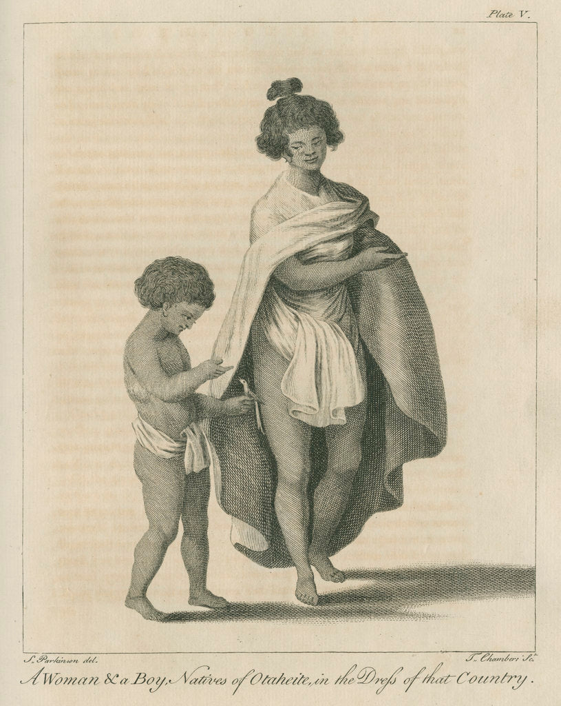 Detail of A Woman & a Boy, Natives of Otaheite, in the Dress of that Country by Thomas Chambers