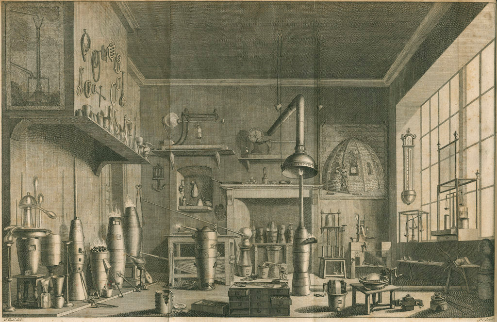 Detail of A chemistry laboratory by Pierre-Charles Canot