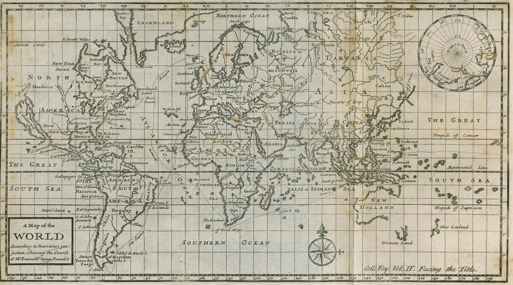 Detail of Map of William Dampier's circumnavigation of the world, 1703 by Anonymous