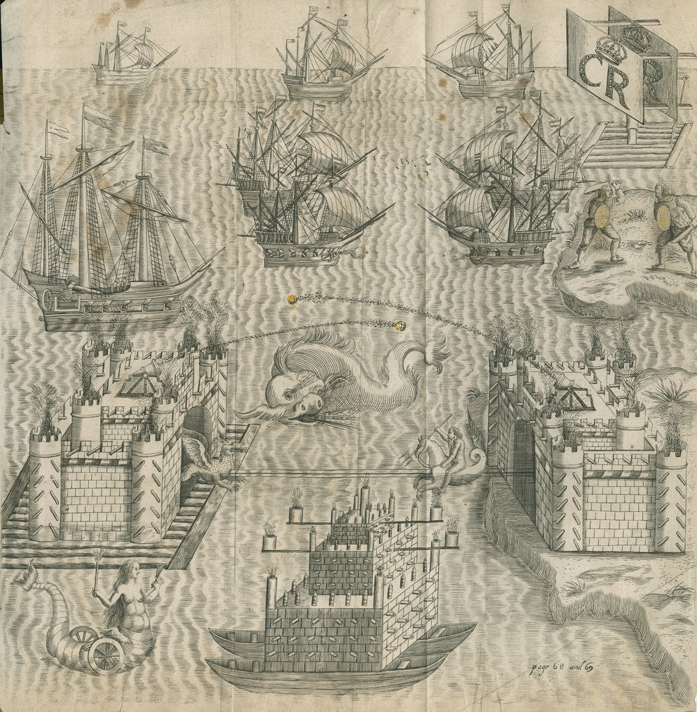 Detail of Firework display featuring ships and castles by Anonymous