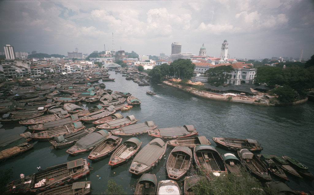 Detail of Skiffs in Singapore Harbor by Anonymous