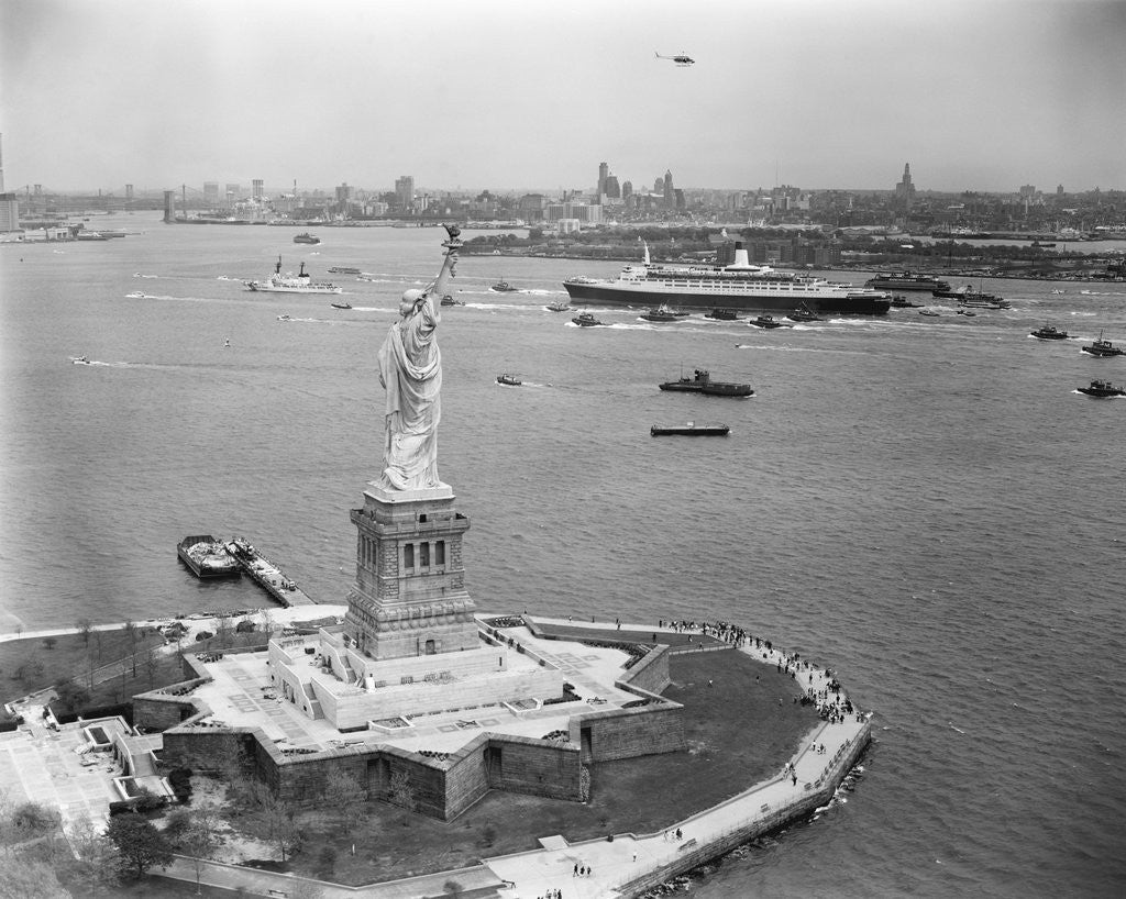 Detail of Cruise Ship and Statue of Liberty by Anonymous