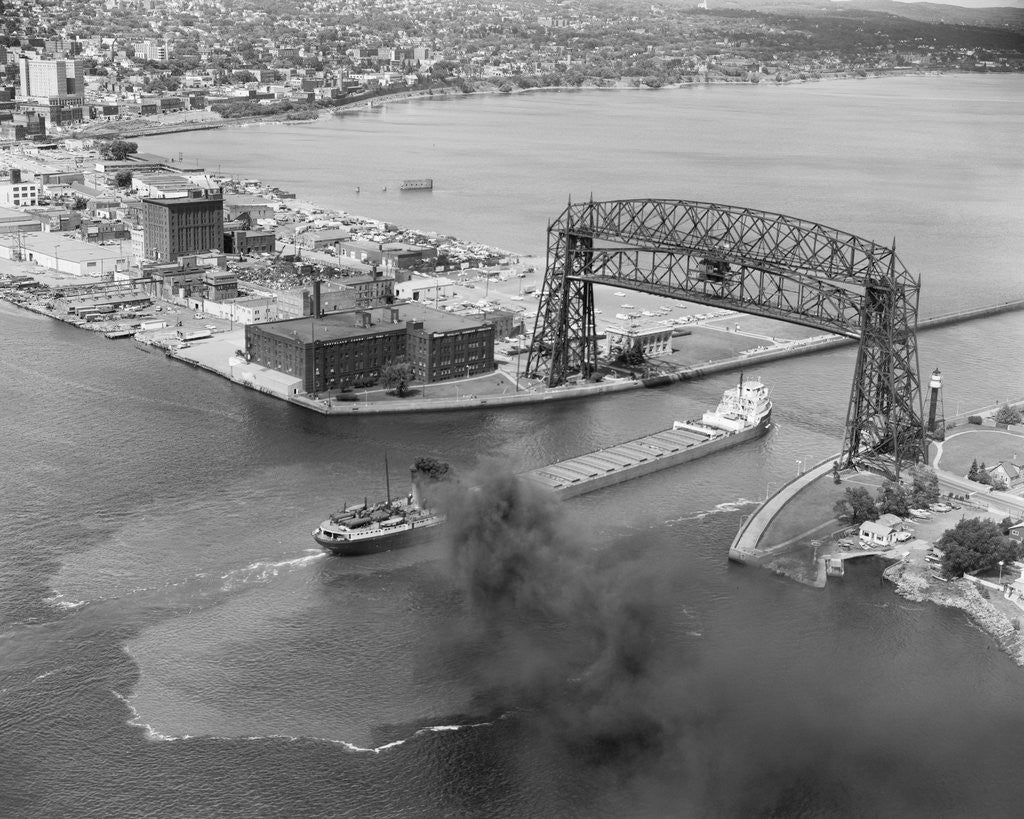 Detail of Cargo Boat Passing Under Bridge by Anonymous