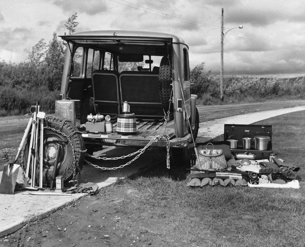 Detail of Camping Gear Next to a Jeep by Anonymous